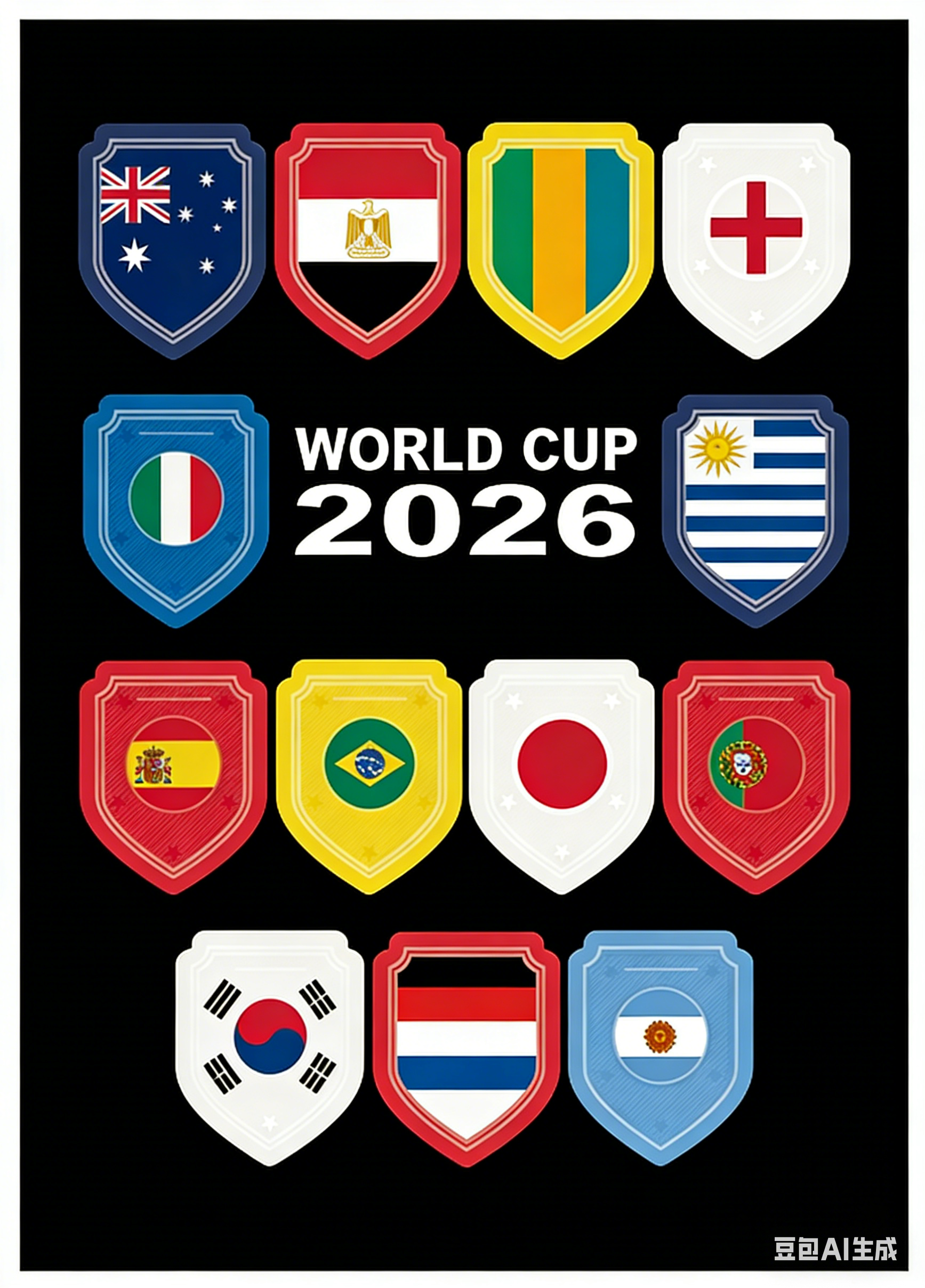 A set of three World Cup 2026 Football Flag Stickers 