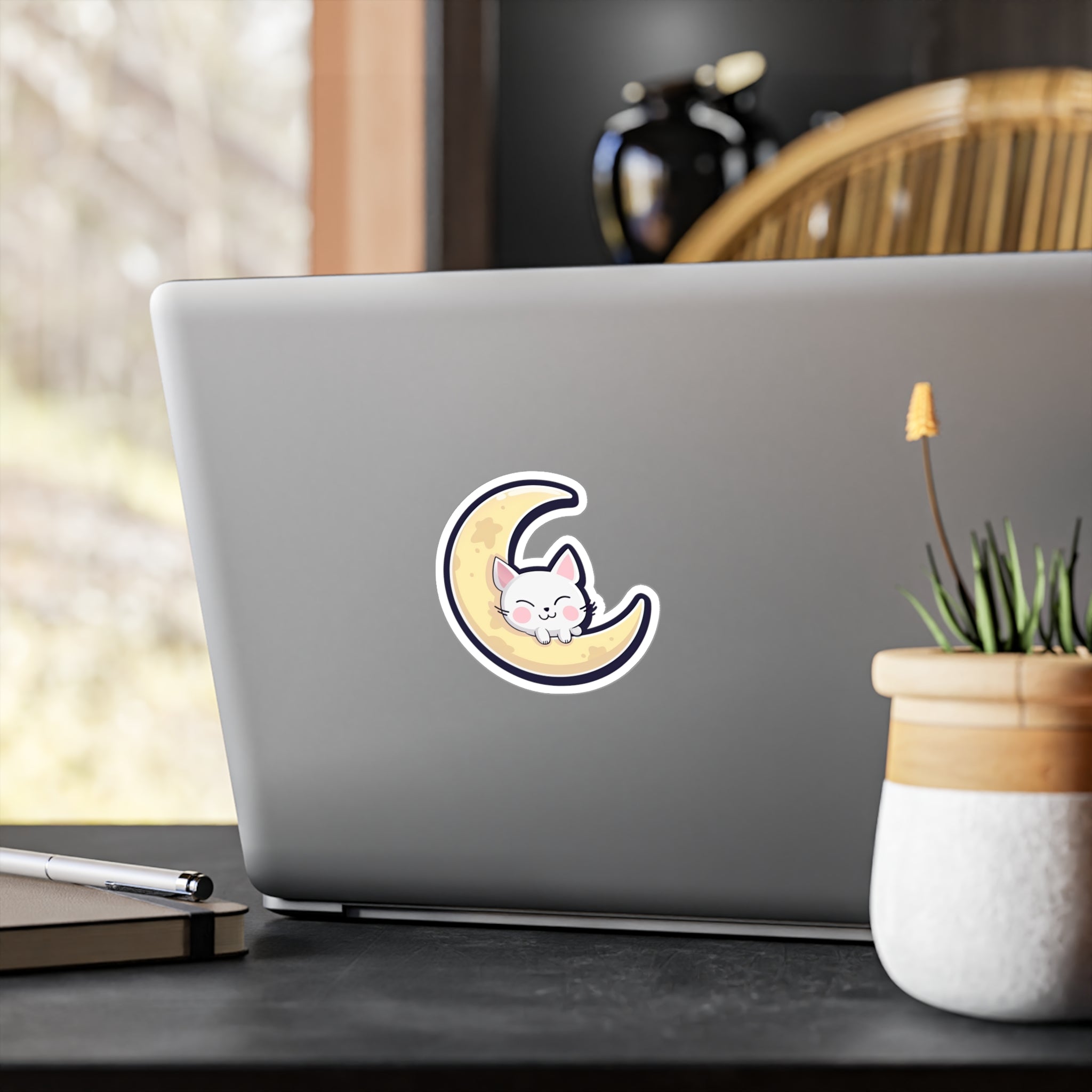Adorable Cat on Moon Sticker - Perfect for Cat Lovers & Space Enthusiasts 