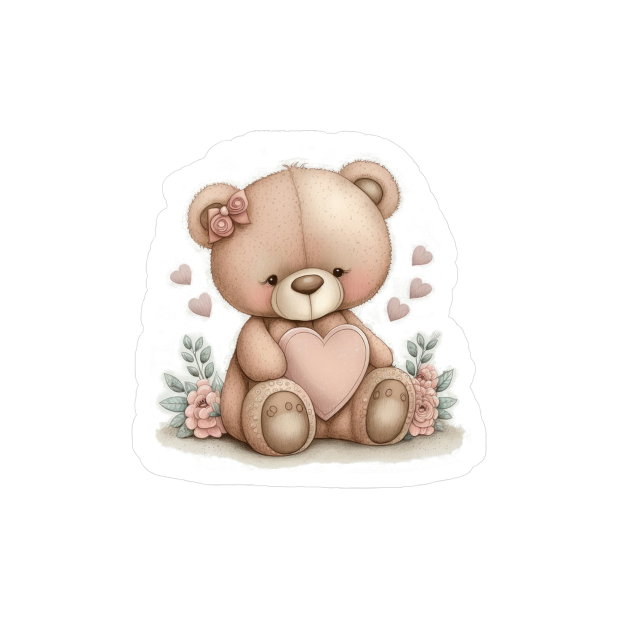 Adorable Retro Teddy Bear Illustration – Pink Blush Perfect for Love Celebrations