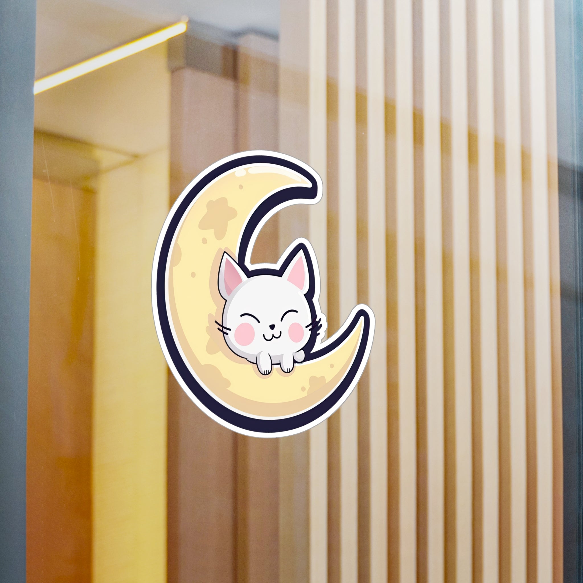 Adorable Cat on Moon Sticker - Perfect for Cat Lovers & Space Enthusiasts 