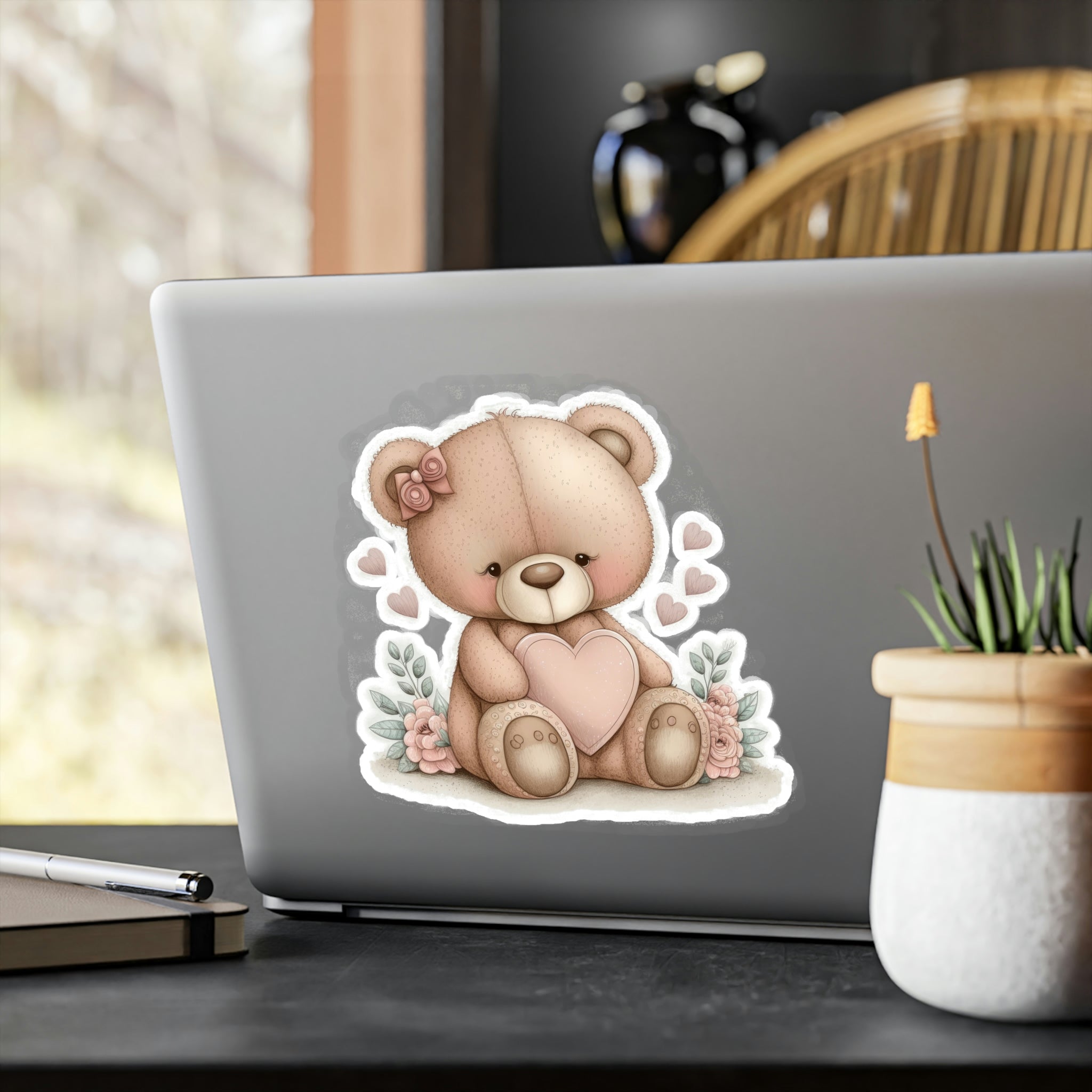 Adorable Retro Teddy Bear Illustration – Pink Blush Perfect for Love Celebrations