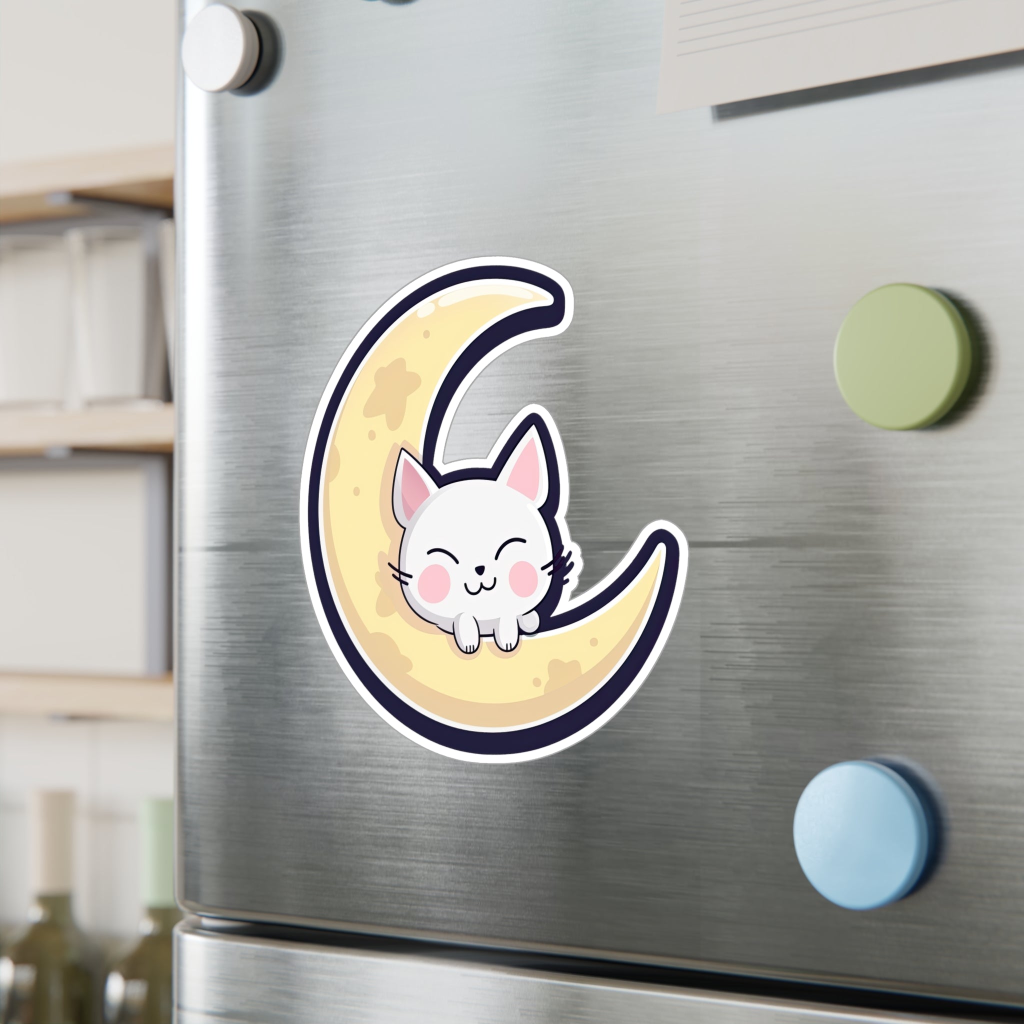 Adorable Cat on Moon Sticker - Perfect for Cat Lovers & Space Enthusiasts 