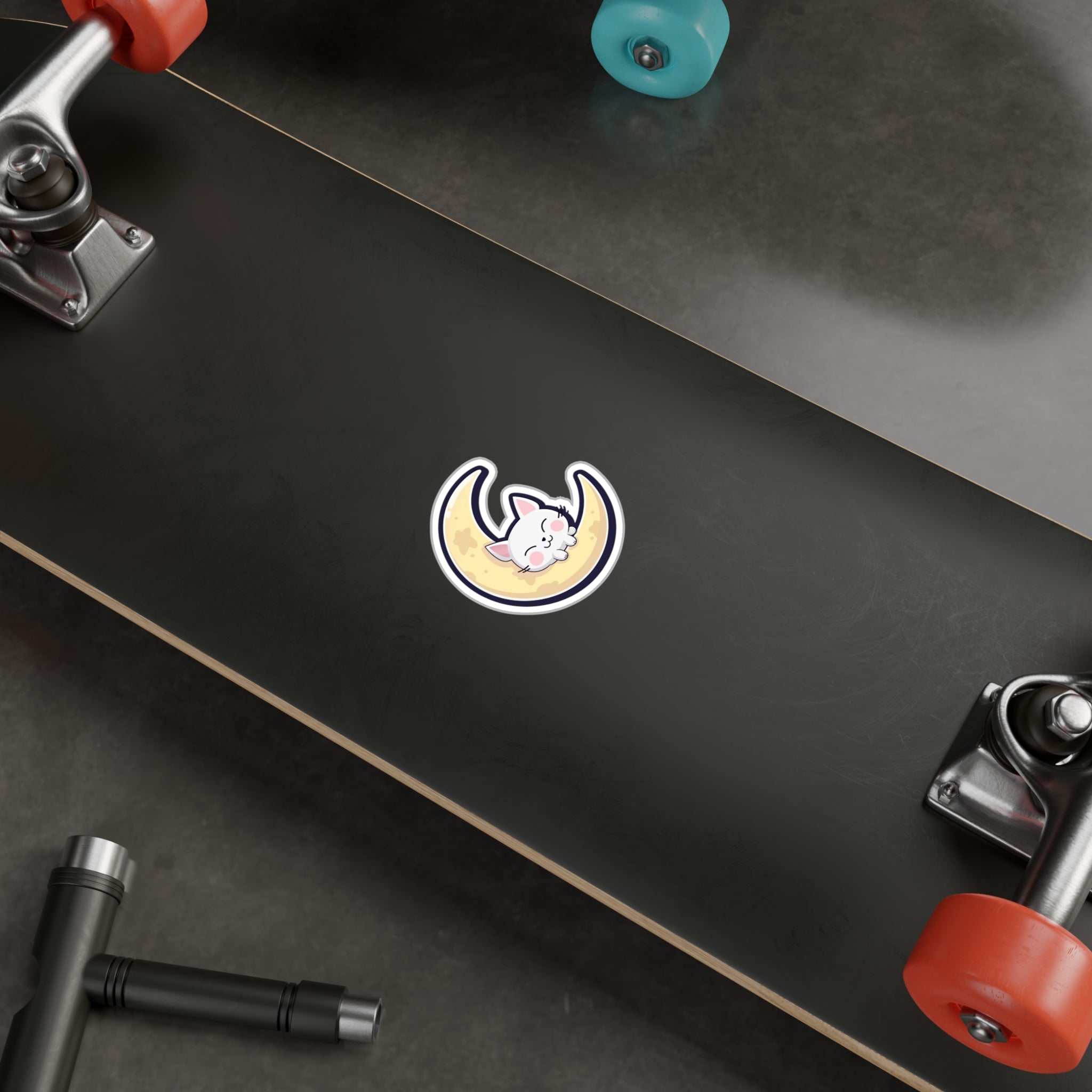 Adorable Cat on Moon Sticker - Perfect for Cat Lovers & Space Enthusiasts 