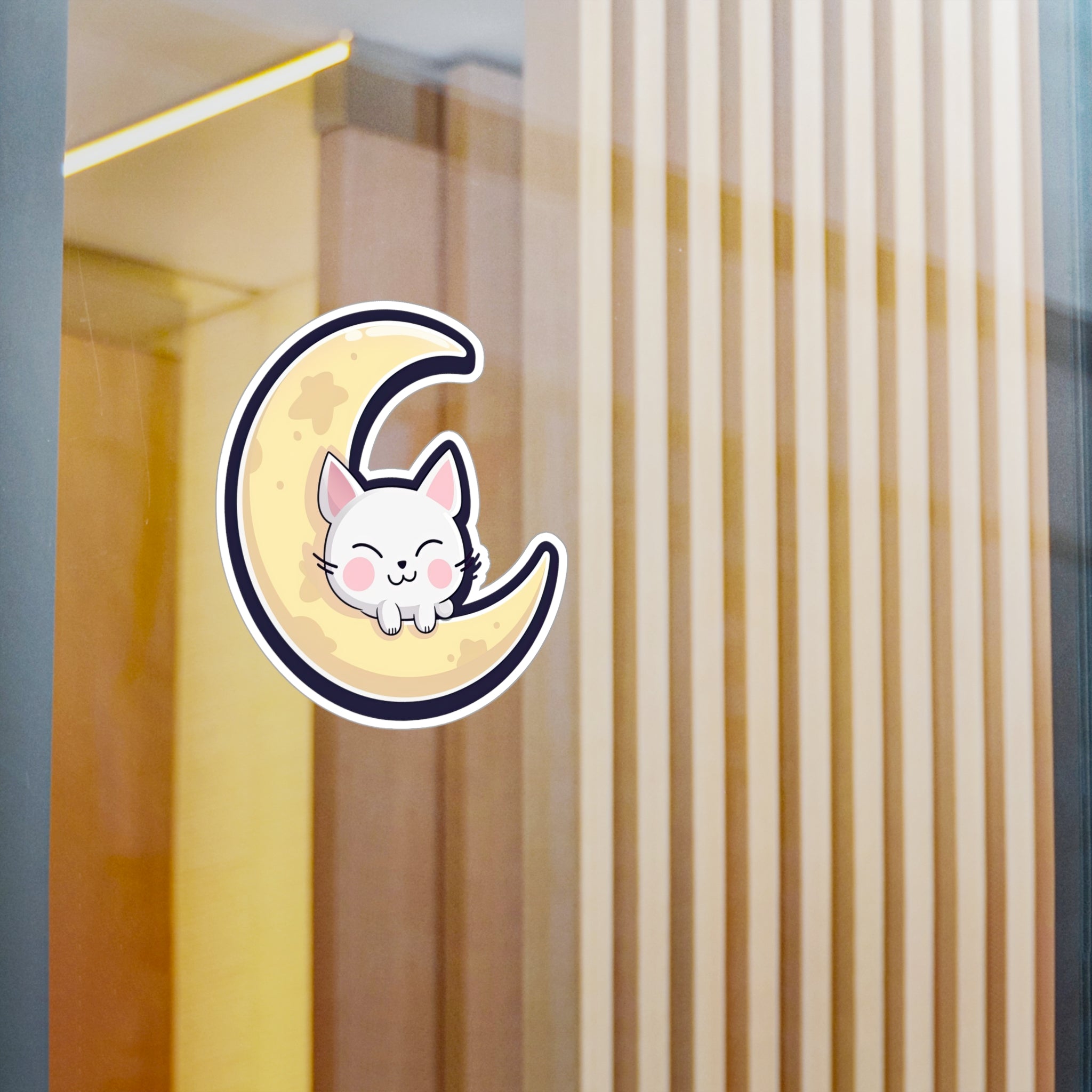 Adorable Cat on Moon Sticker - Perfect for Cat Lovers & Space Enthusiasts 