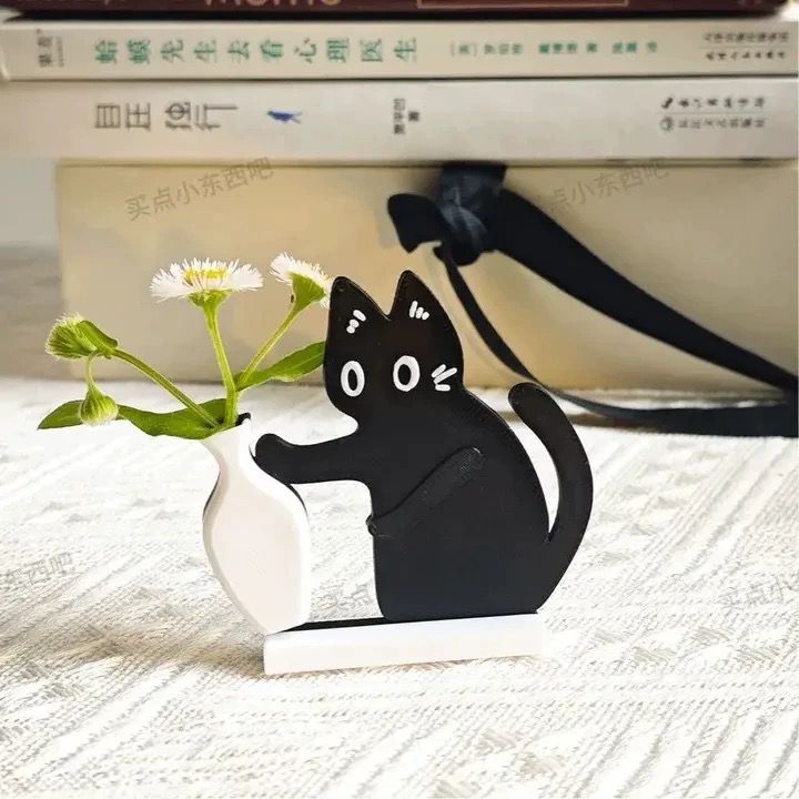 Multi-Functional Cat Fridge Magnet - Flower Vase & Pet Hair/Whisker Storage, Magnetic Display Decor