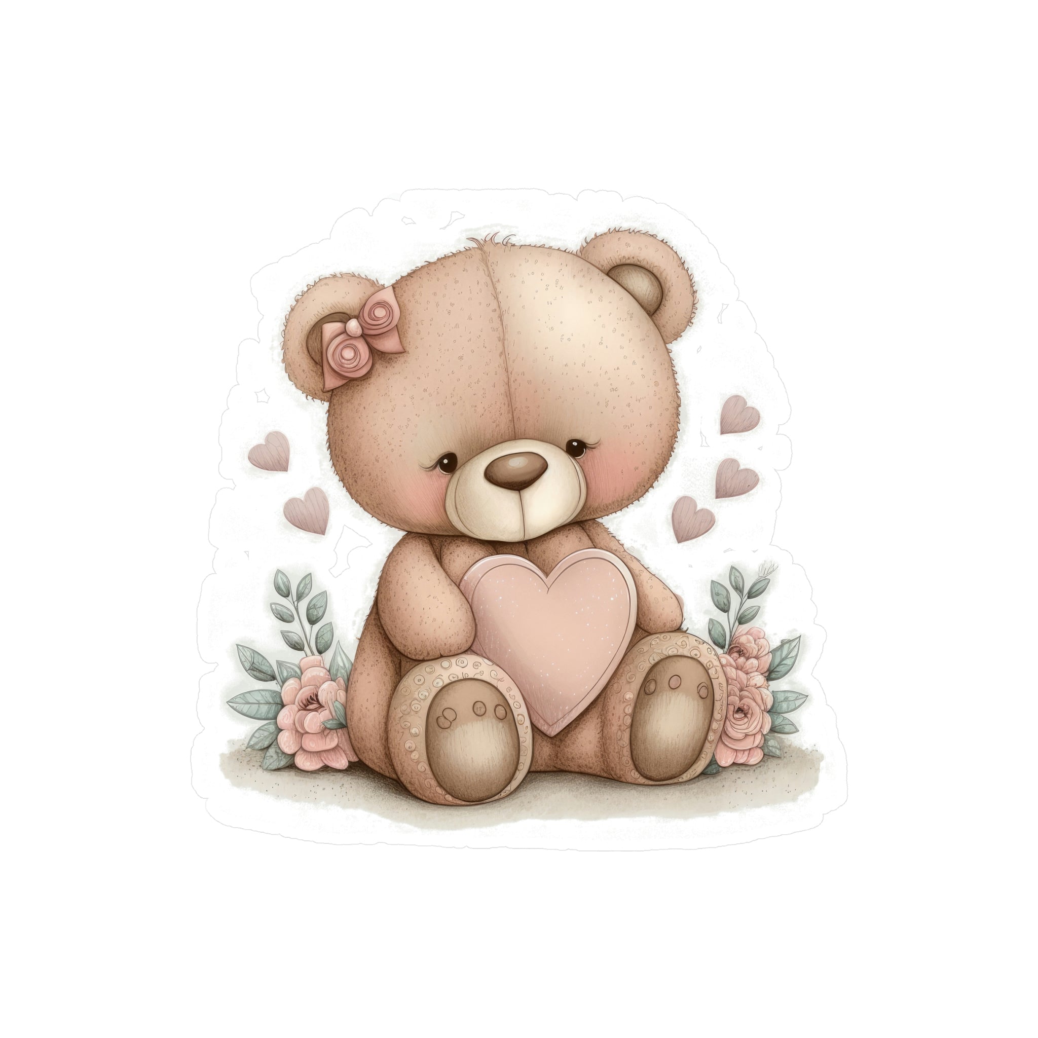 Adorable Retro Teddy Bear Illustration – Pink Blush Perfect for Love Celebrations