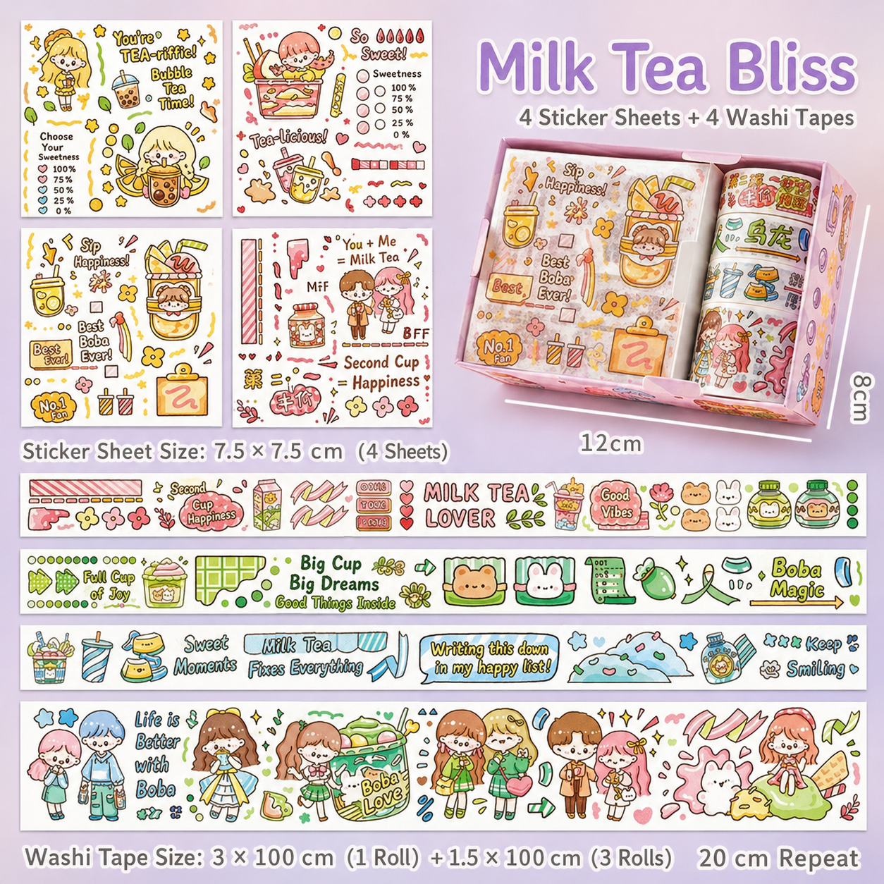 Mini Kit Washi Tape & Stickers Kawaii – Box Illustrée