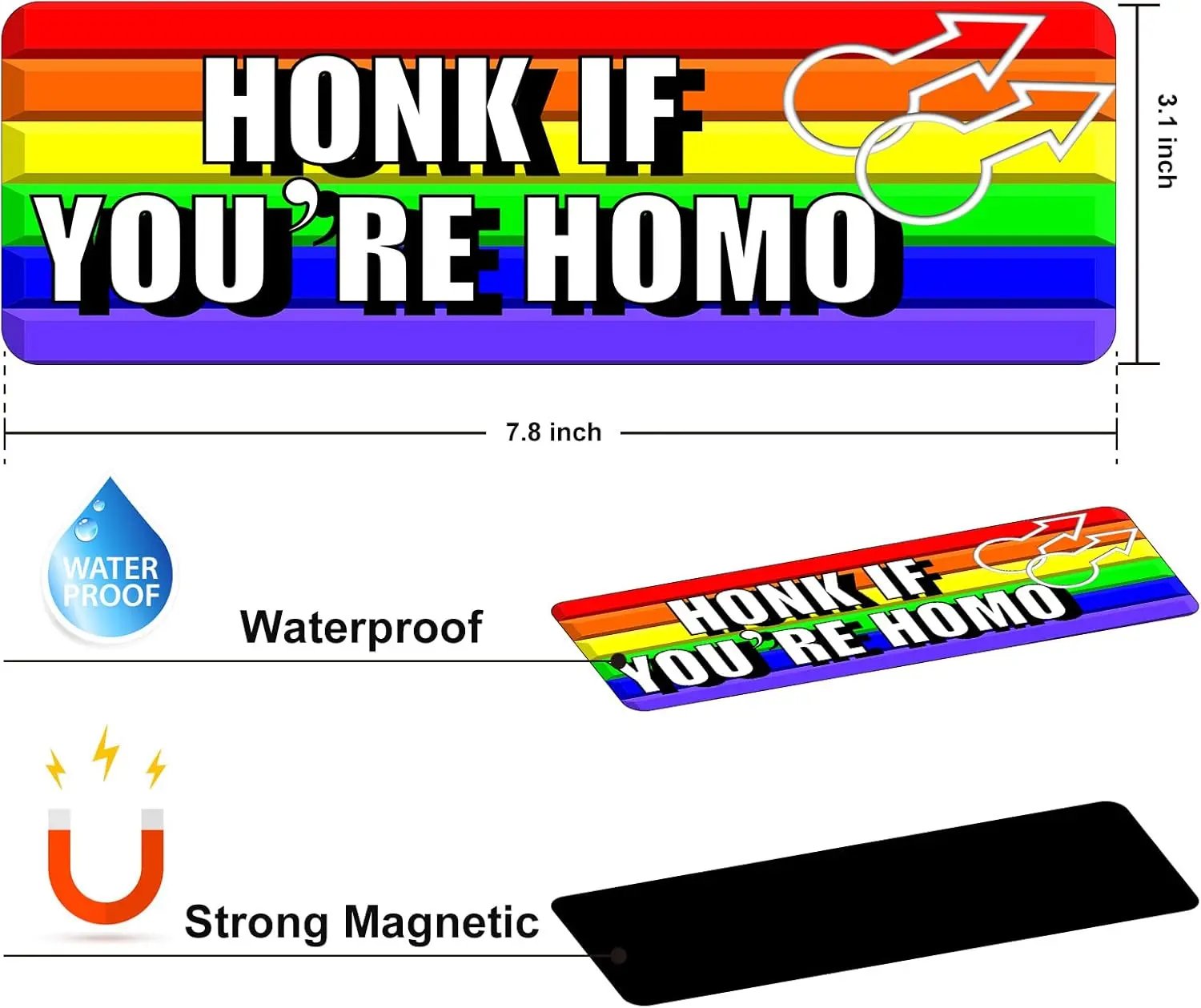 Funny Gay Pride Rainbow Magnet Bumper Sticker 
