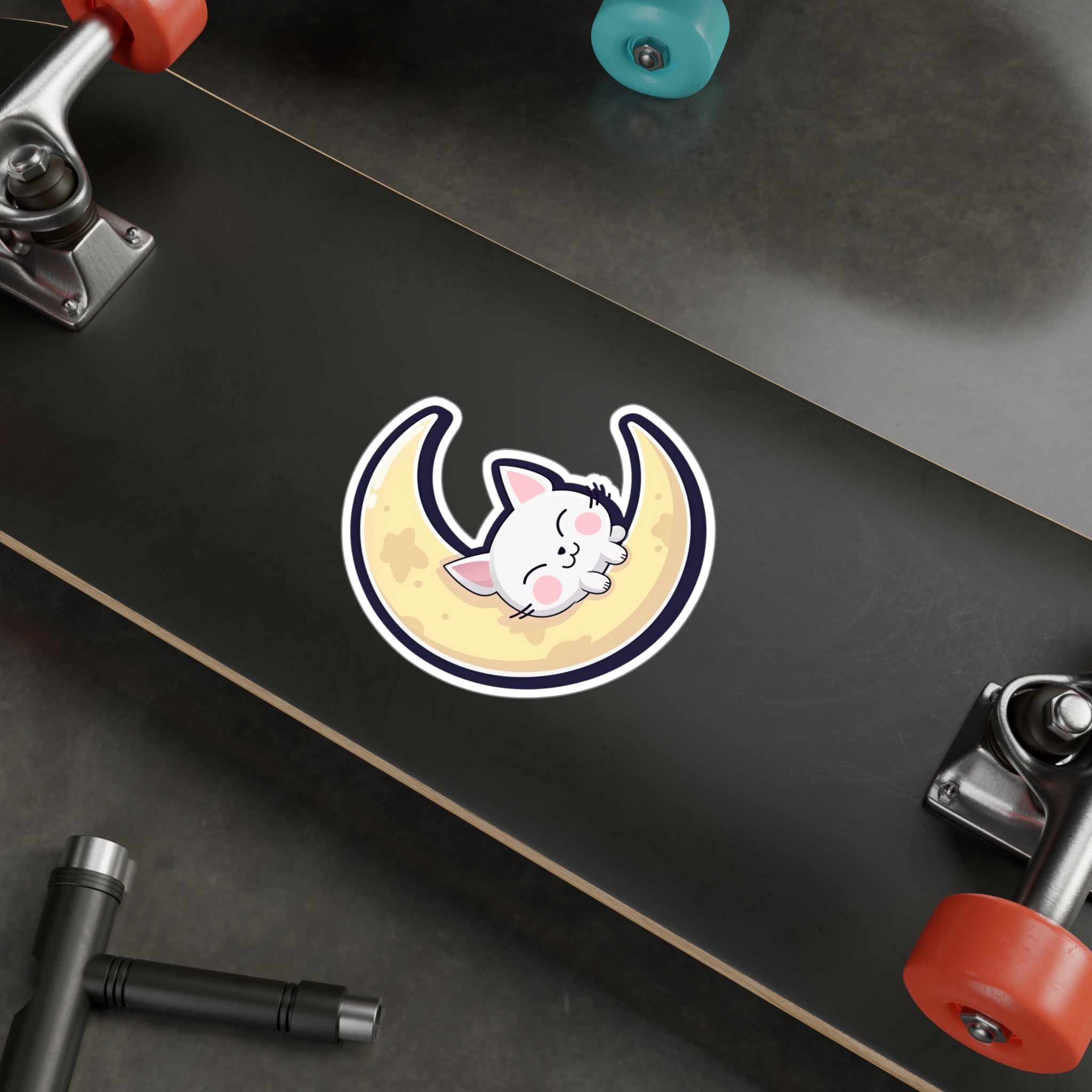 Adorable Cat on Moon Sticker - Perfect for Cat Lovers & Space Enthusiasts 
