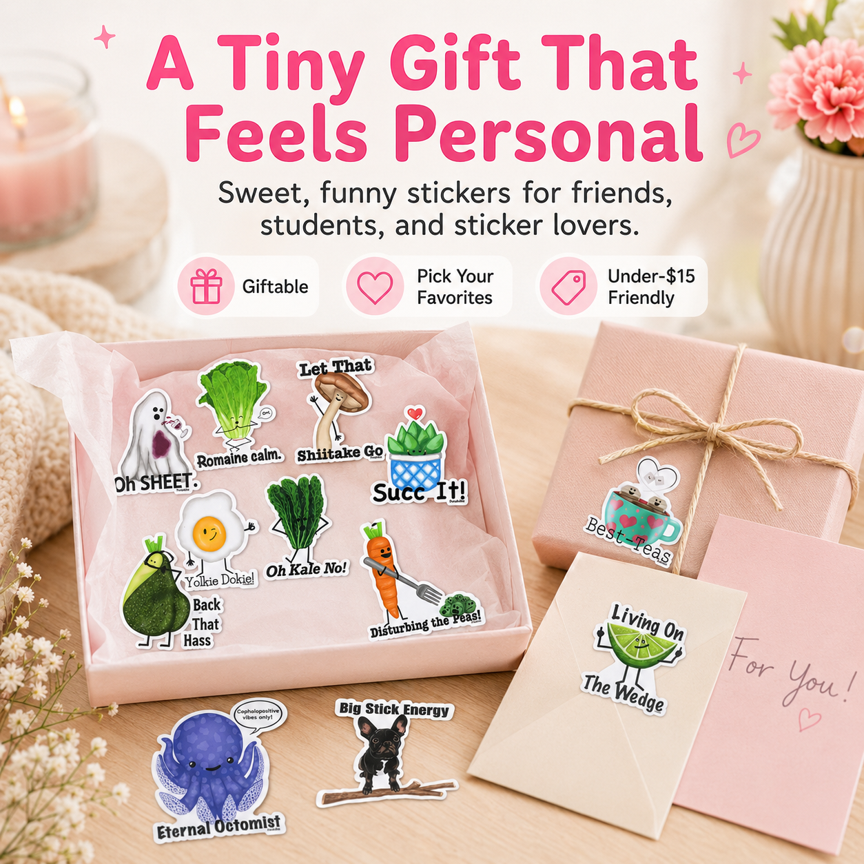 “Choose Your Favorites” Sticker Pack – Funny Hand-Drawn Punny Vinyl Stickers