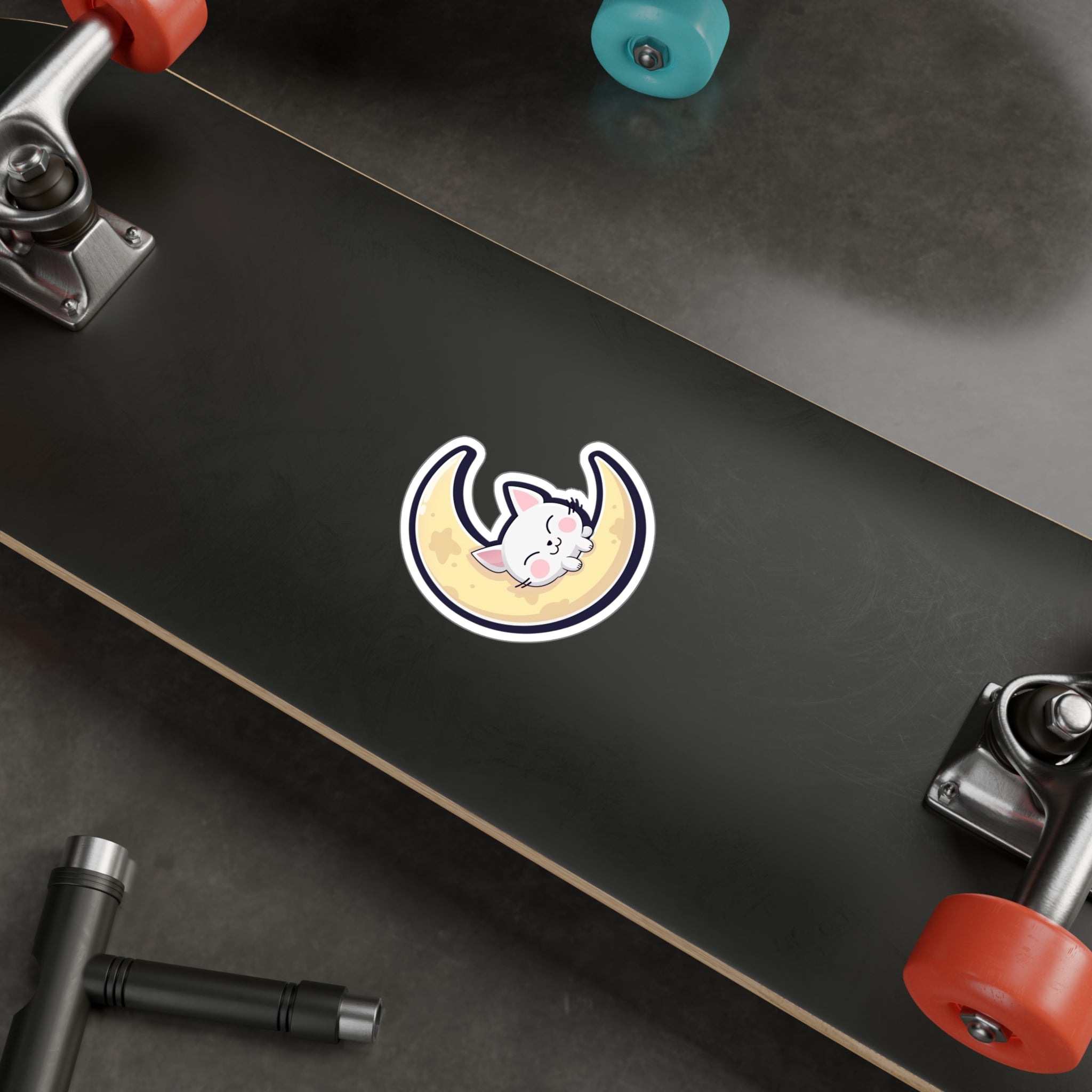 Adorable Cat on Moon Sticker - Perfect for Cat Lovers & Space Enthusiasts 