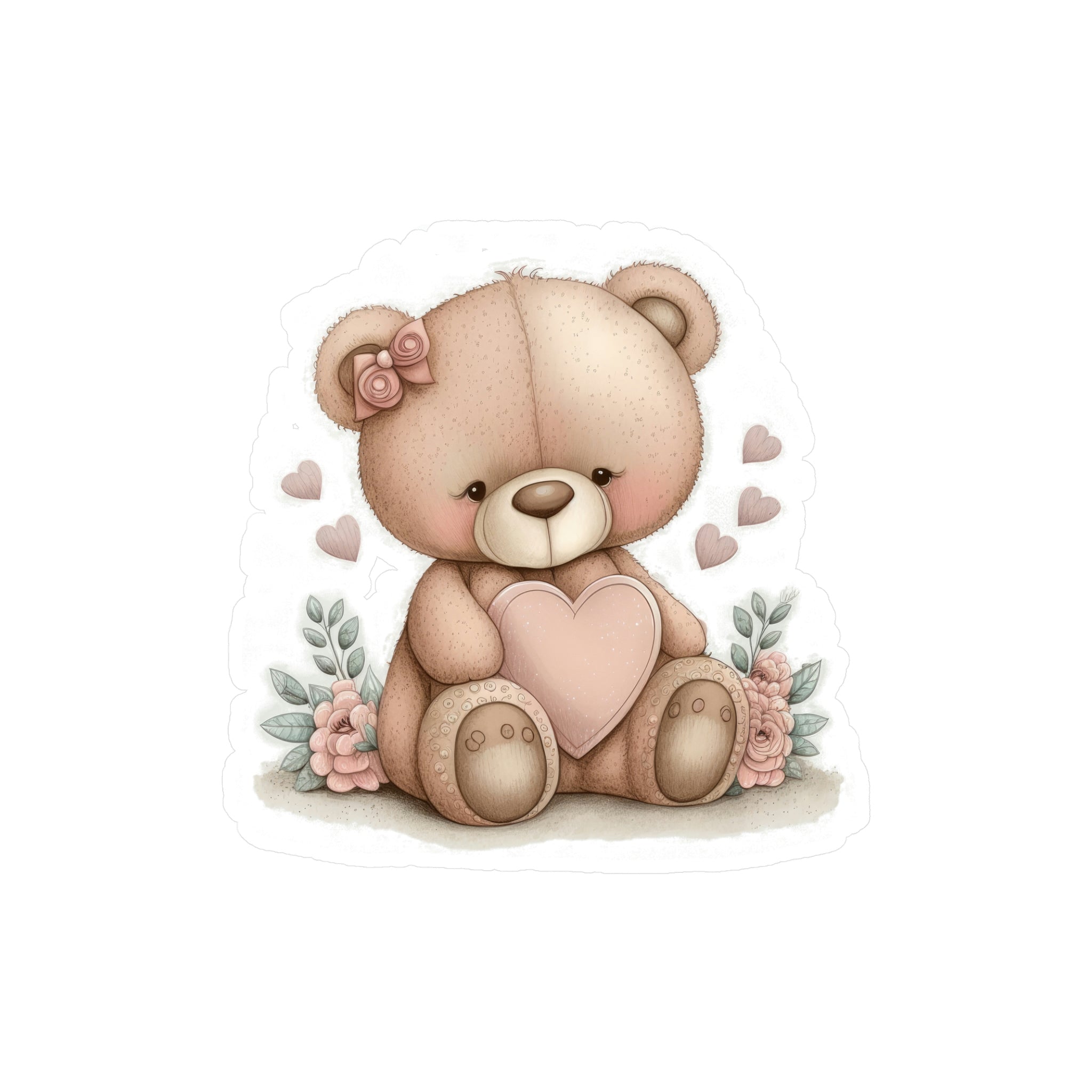 Adorable Retro Teddy Bear Illustration – Pink Blush Perfect for Love Celebrations