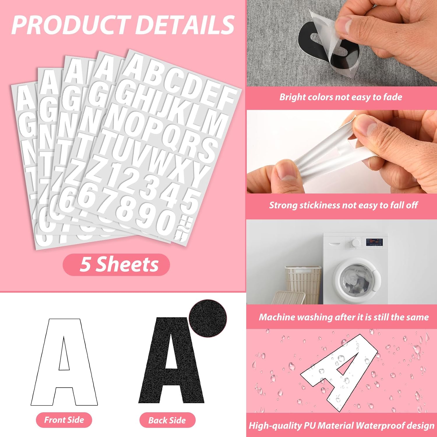 5 Sheets 215 Pieces Iron on Letters and Numbers for Clothing