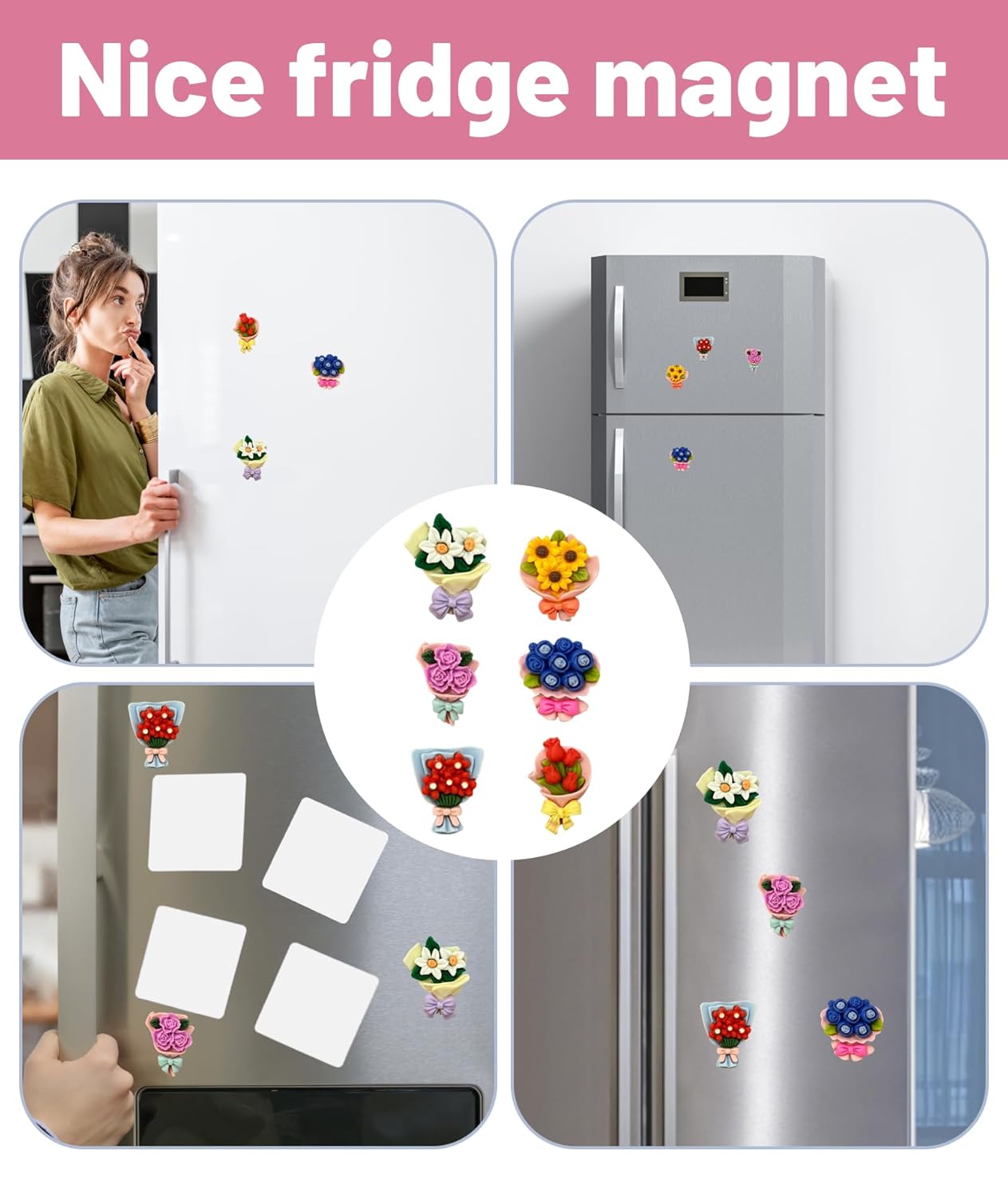 6PCS Mini Flower Vase Fridge Magnet,
