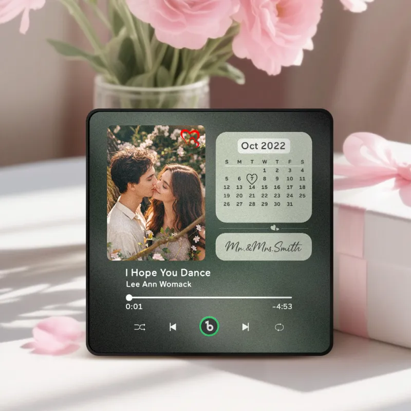 FridgeBeats Framed 4.0 Personalized Photo Calendar Fridge Magnet with Music That Can Play Song Calendar Gifts Valentines Gifts for Couple