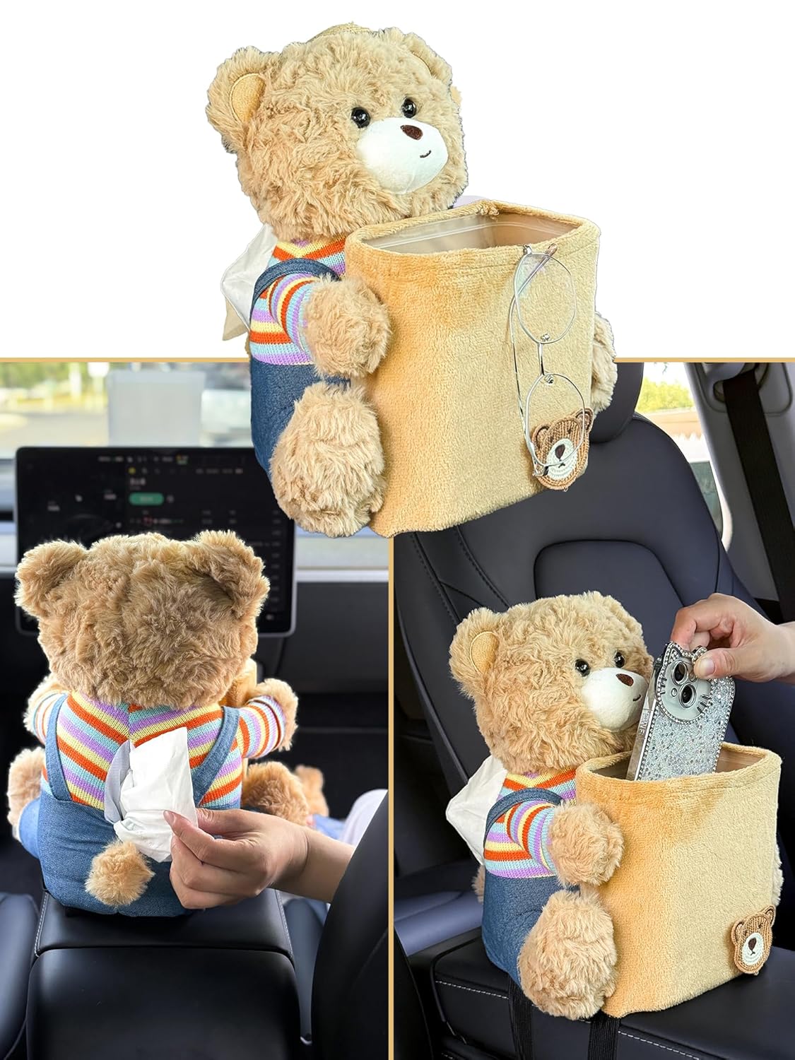 Car Cute 2 in 1 Trash Can with Tissue Holder Box