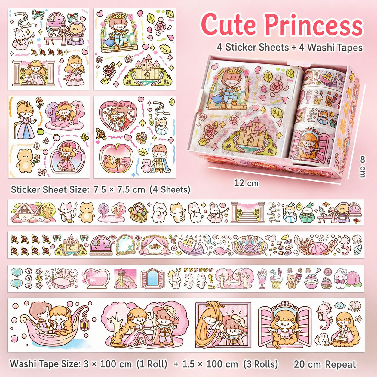 Mini Kit Washi Tape & Stickers Kawaii – Box Illustrée