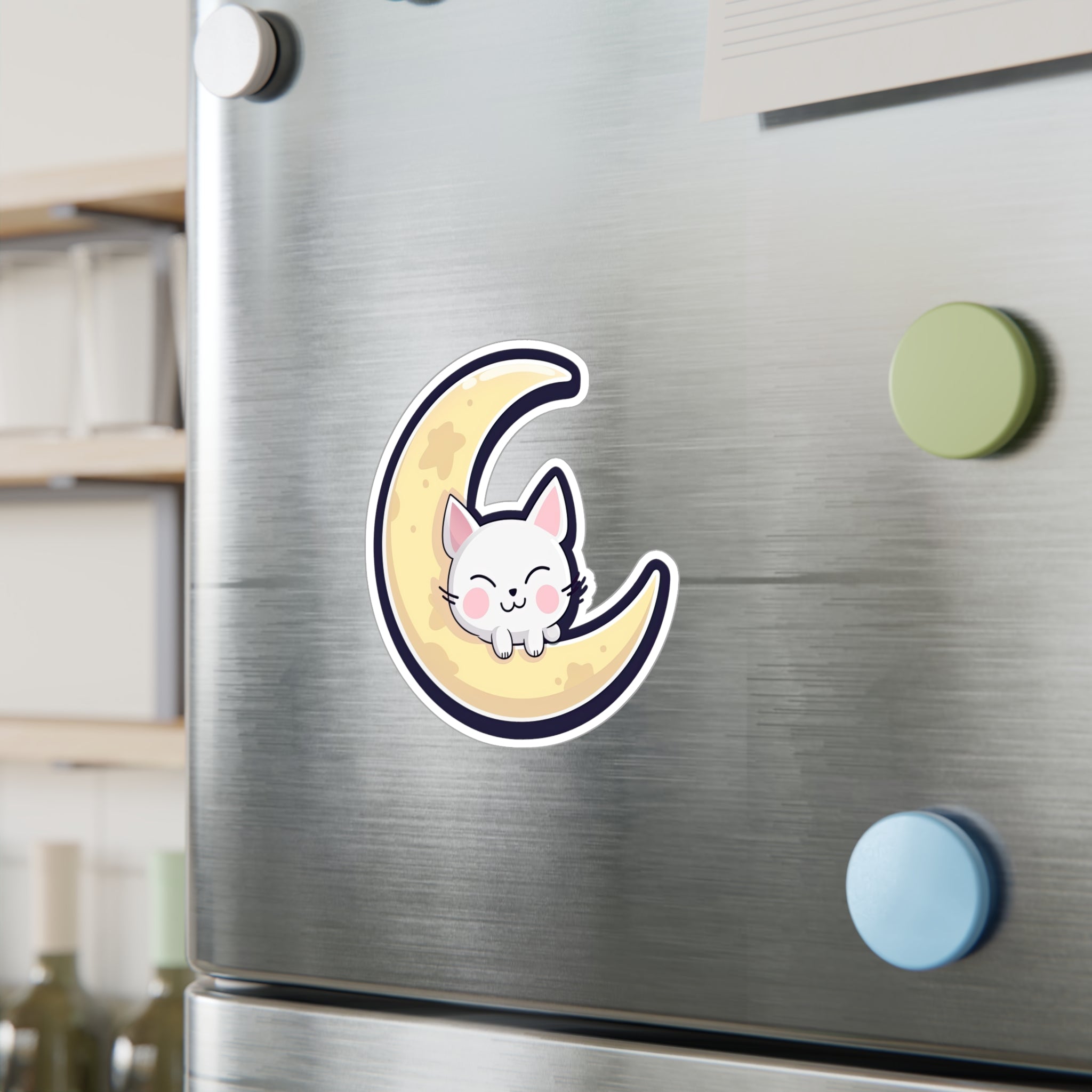 Adorable Cat on Moon Sticker - Perfect for Cat Lovers & Space Enthusiasts 