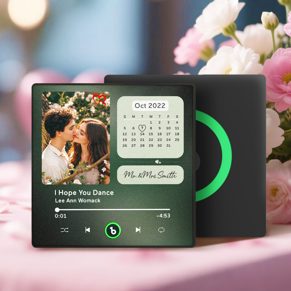 FridgeBeats Framed 4.0 Personalized Photo Calendar Fridge Magnet with Music That Can Play Song Calendar Gifts Valentines Gifts for Couple