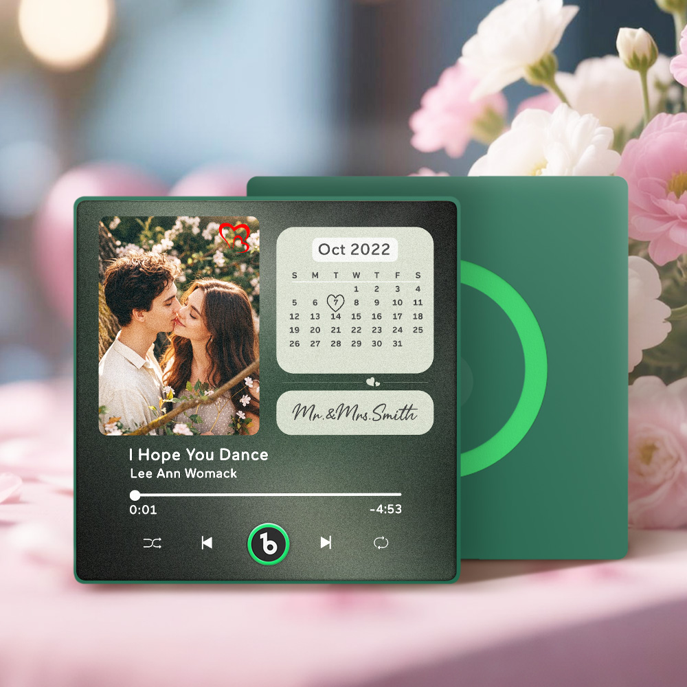 FridgeBeats Framed 4.0 Personalized Photo Calendar Fridge Magnet with Music That Can Play Song Calendar Gifts Valentines Gifts for Couple