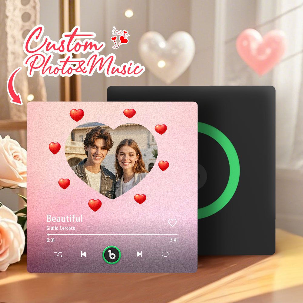 FridgeBeats Frameless 4.0 Personalized Music Fridge Magnet Heart Style Valentines Gift Album Fridge Magnet Music Wall Photo Sticker