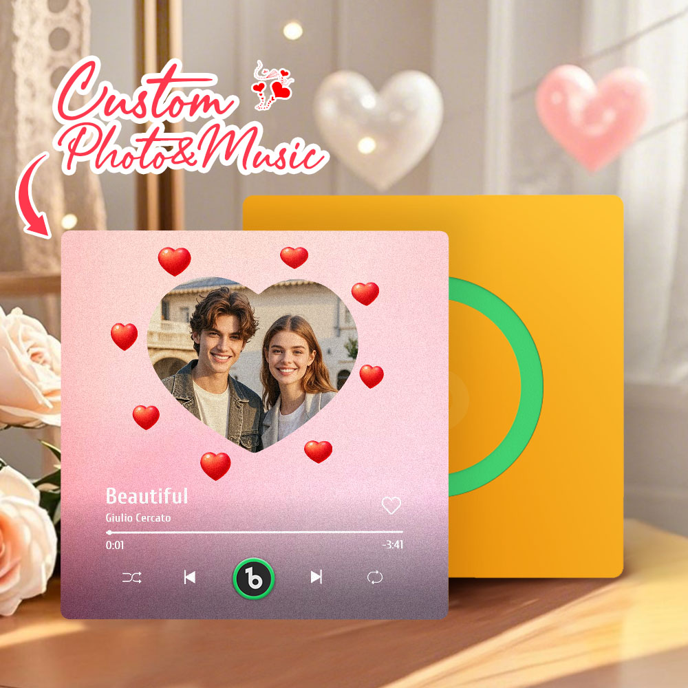 FridgeBeats Frameless 4.0 Personalized Music Fridge Magnet Heart Style Valentines Gift Album Fridge Magnet Music Wall Photo Sticker