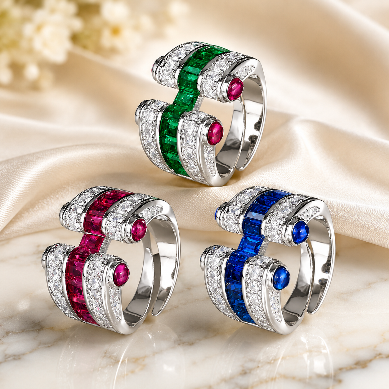  Lab-Grown Ruby, Emerald & Sapphire Cocktail Ring 