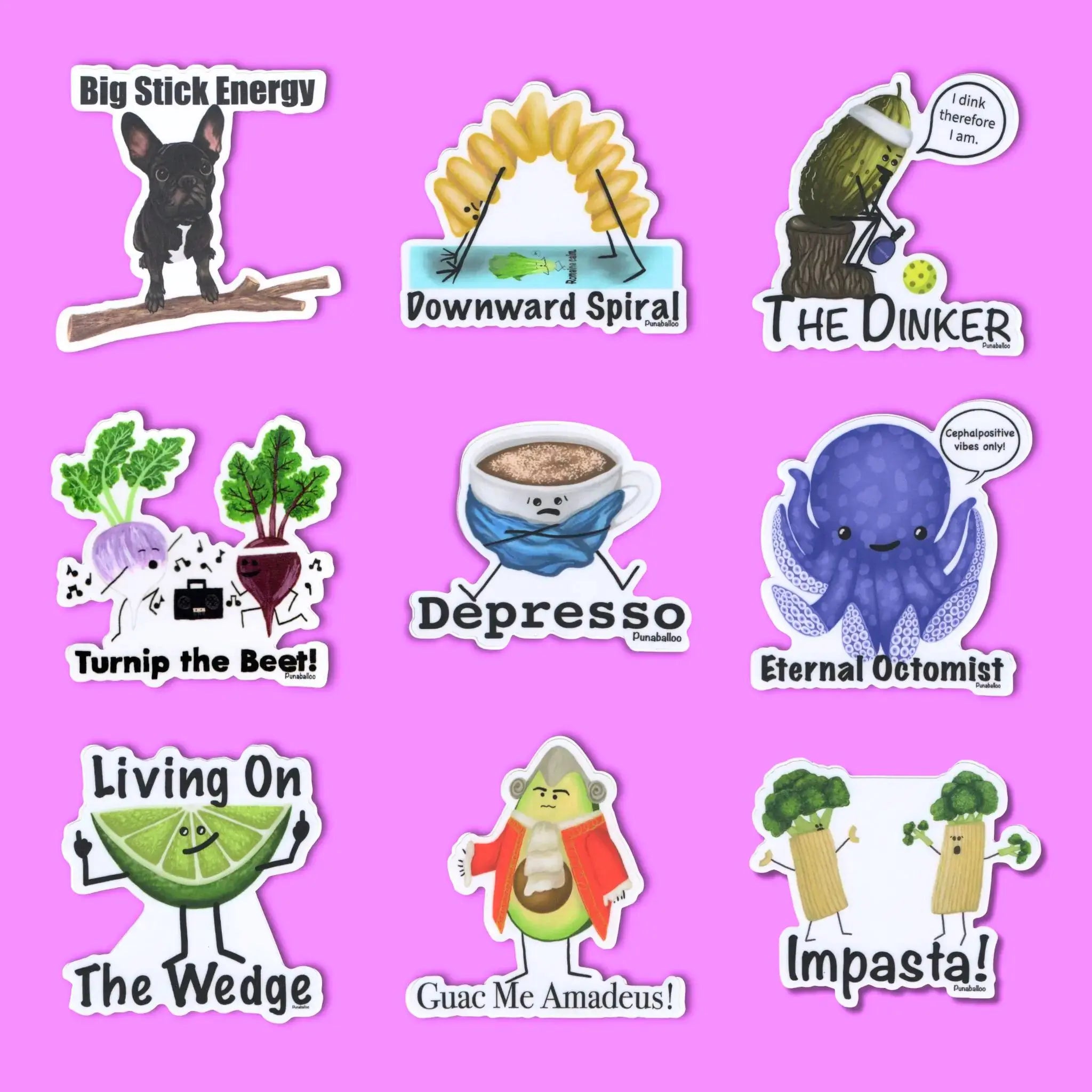 “Choose Your Favorites” Sticker Pack – Funny Hand-Drawn Punny Vinyl Stickers