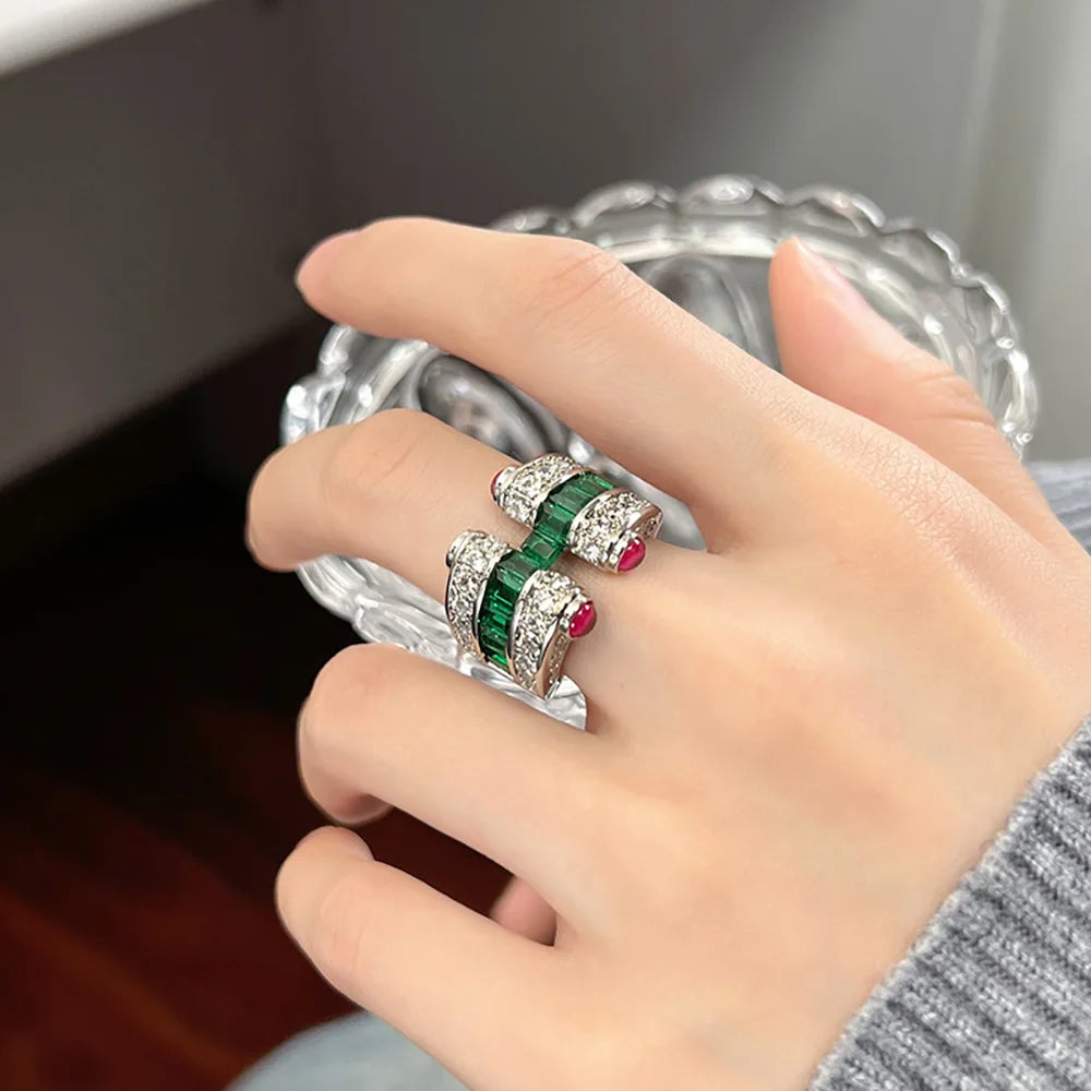  Lab-Grown Ruby, Emerald & Sapphire Cocktail Ring 