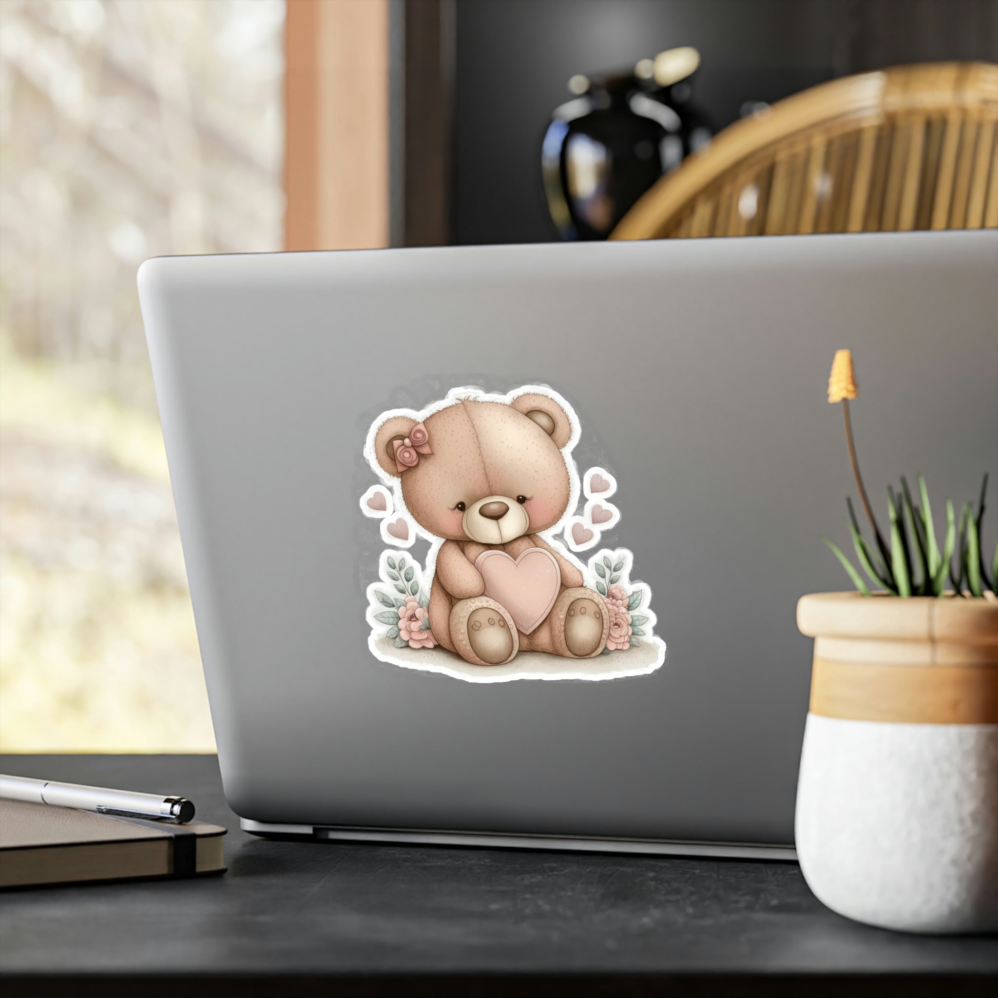 Adorable Retro Teddy Bear Illustration – Pink Blush Perfect for Love Celebrations