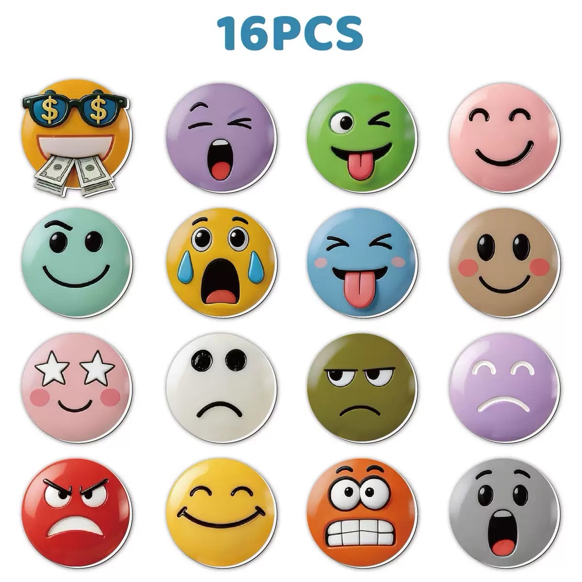 16PCS Cute Expression Fridge Magnets – Funny Emoji Magnetic Decor Set
