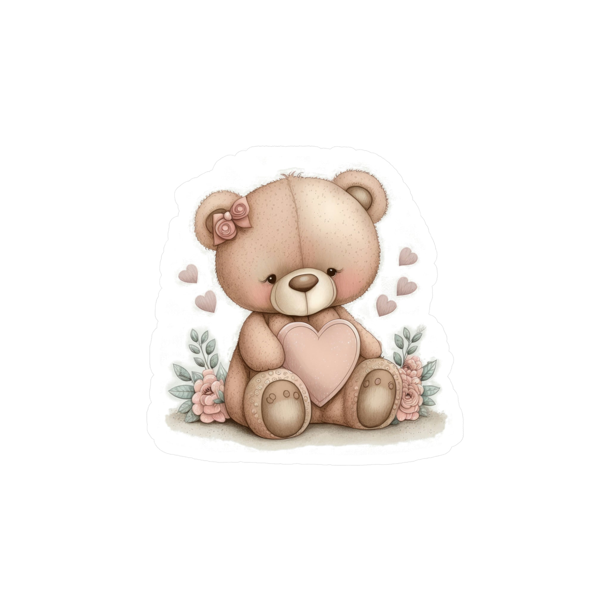 Adorable Retro Teddy Bear Illustration – Pink Blush Perfect for Love Celebrations