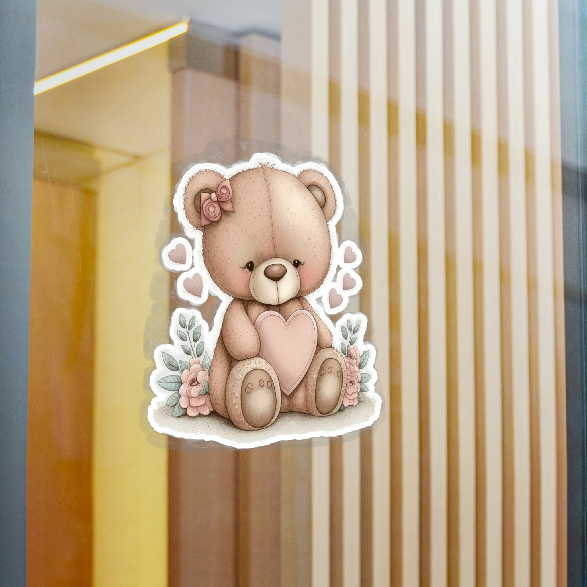 Adorable Retro Teddy Bear Illustration – Pink Blush Perfect for Love Celebrations