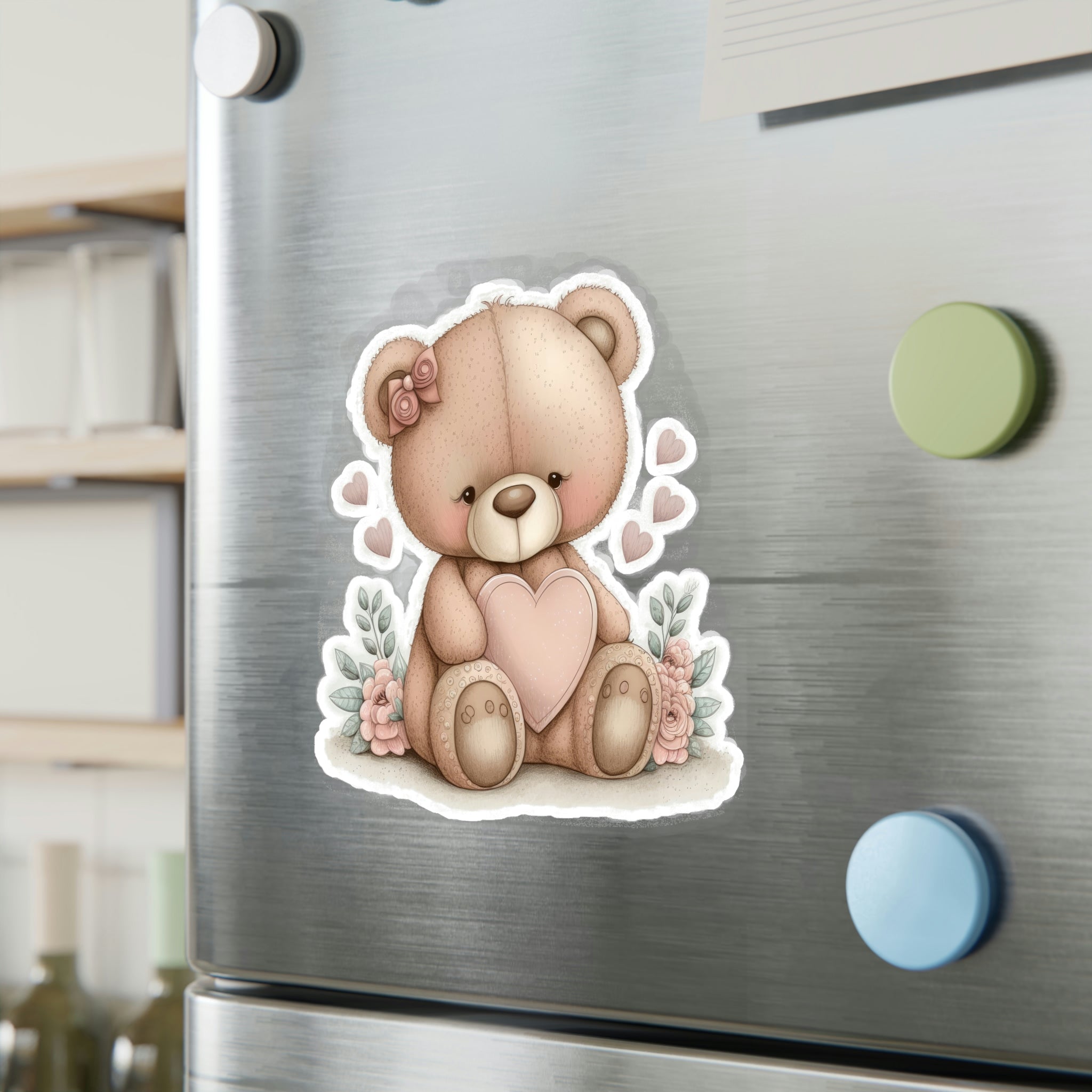 Adorable Retro Teddy Bear Illustration – Pink Blush Perfect for Love Celebrations