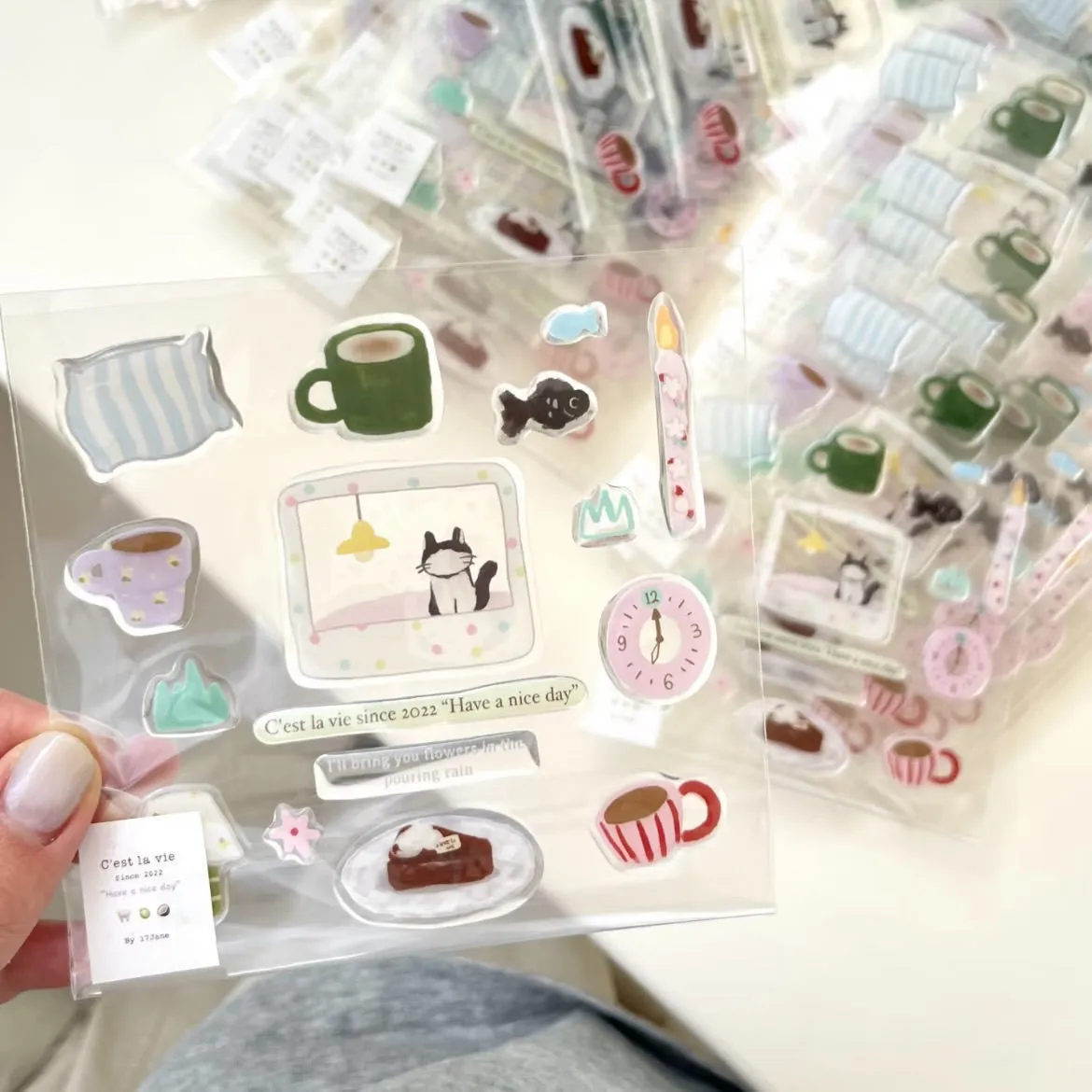 Kawaii cat and coffee glossy sticker collection