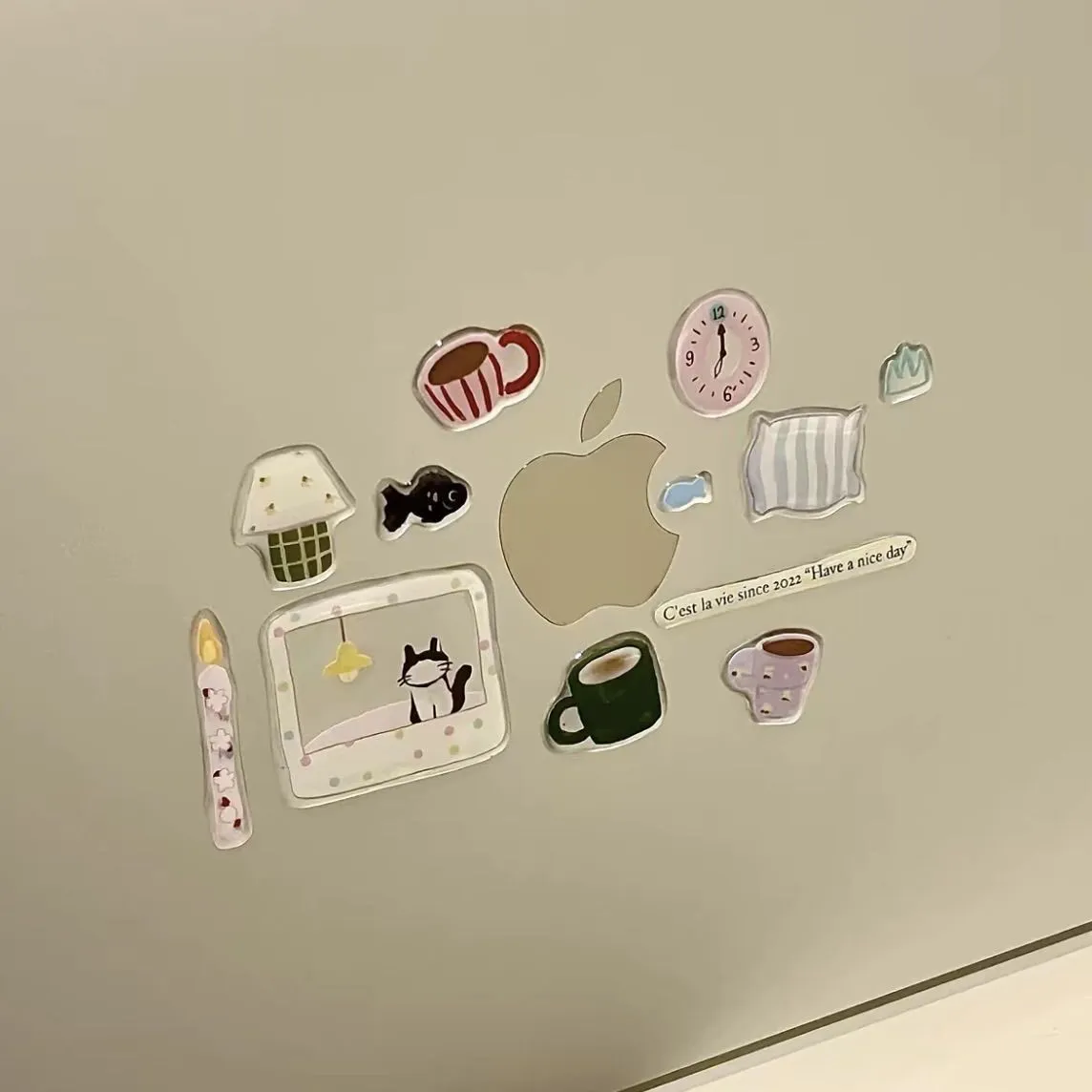 Close view of stickers on laptop