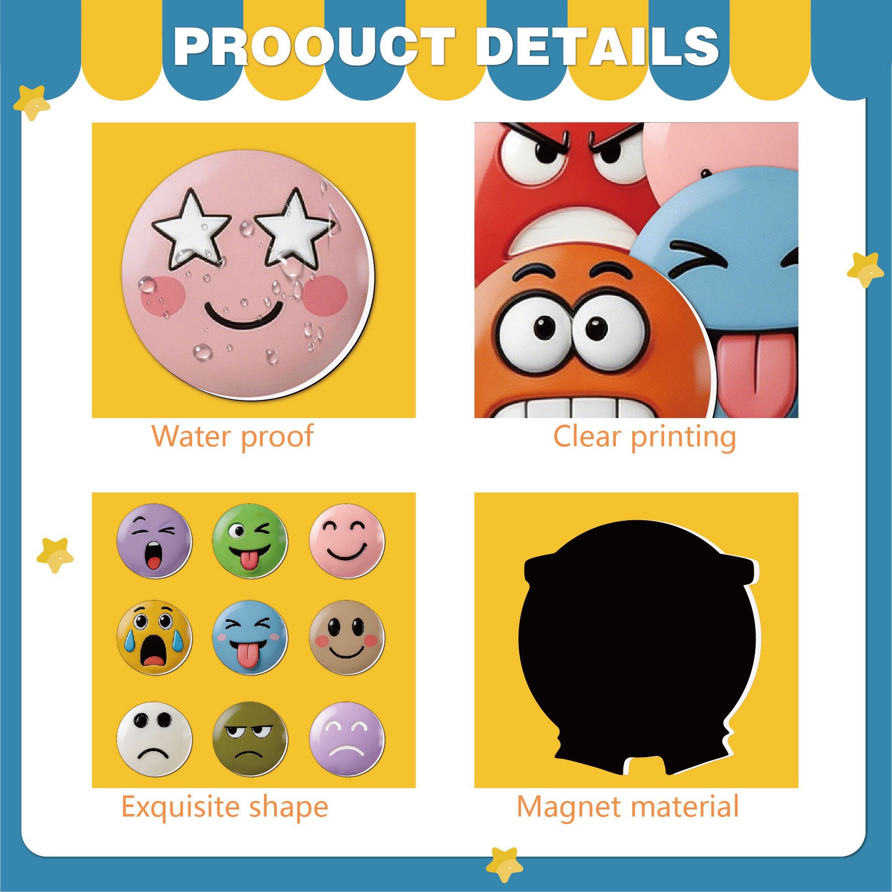16PCS Cute Expression Fridge Magnets – Funny Emoji Magnetic Decor Set