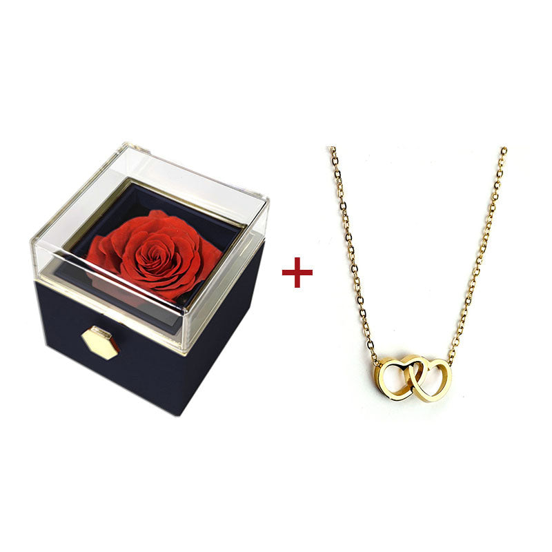 Eternal Rose Rotating Box With Pure Silver Necklace Gift Set