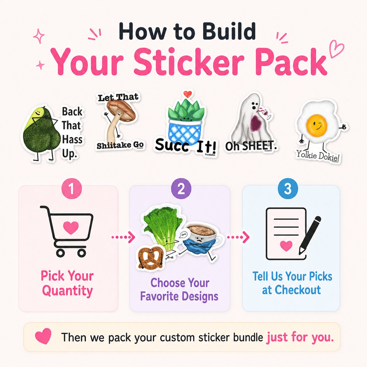 “Choose Your Favorites” Sticker Pack – Funny Hand-Drawn Punny Vinyl Stickers