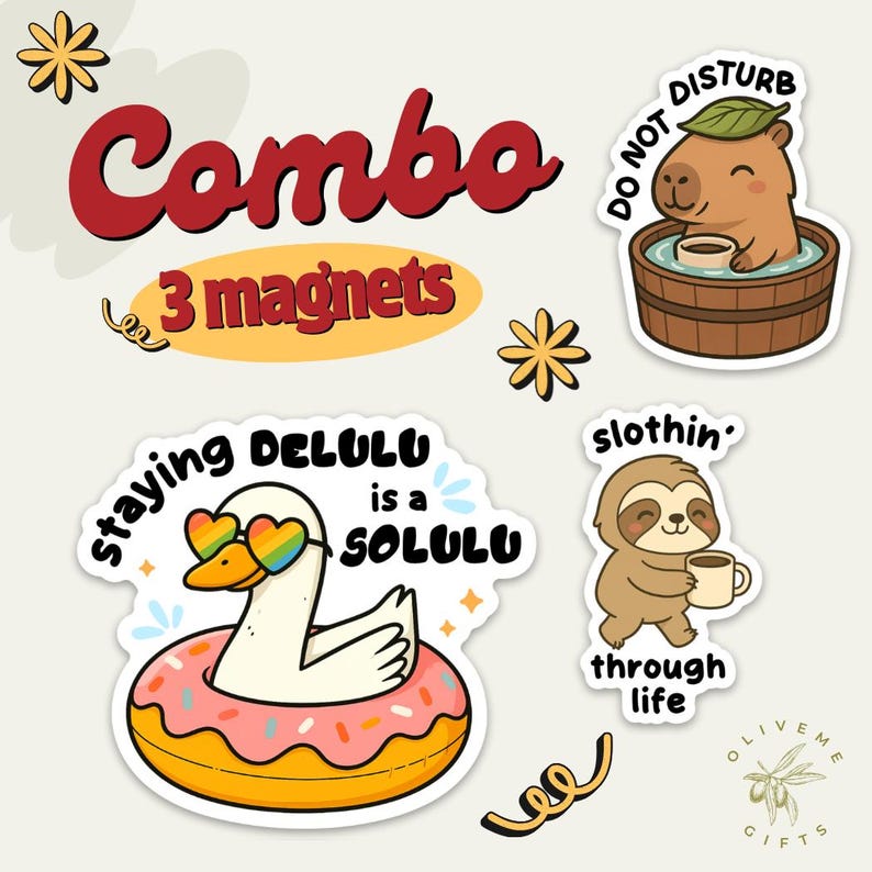 Funny Animal Fridge Magnet Set: Goose, Capybara, Sloth