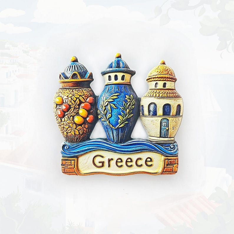 Hand Painted Greek Pottery Fridge Magnet, Travel City Souvenir, Refrigerator Decor