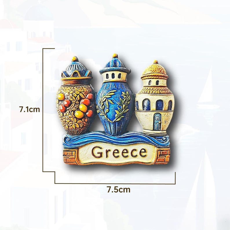 Hand Painted Greek Pottery Fridge Magnet, Travel City Souvenir, Refrigerator Decor