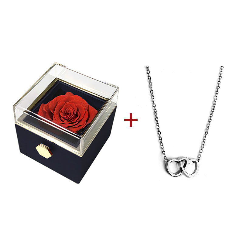 Eternal Rose Rotating Box With Pure Silver Necklace Gift Set