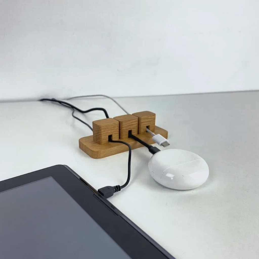 Magnetic Wooden Cable Organizer – Desk Cord Management Box