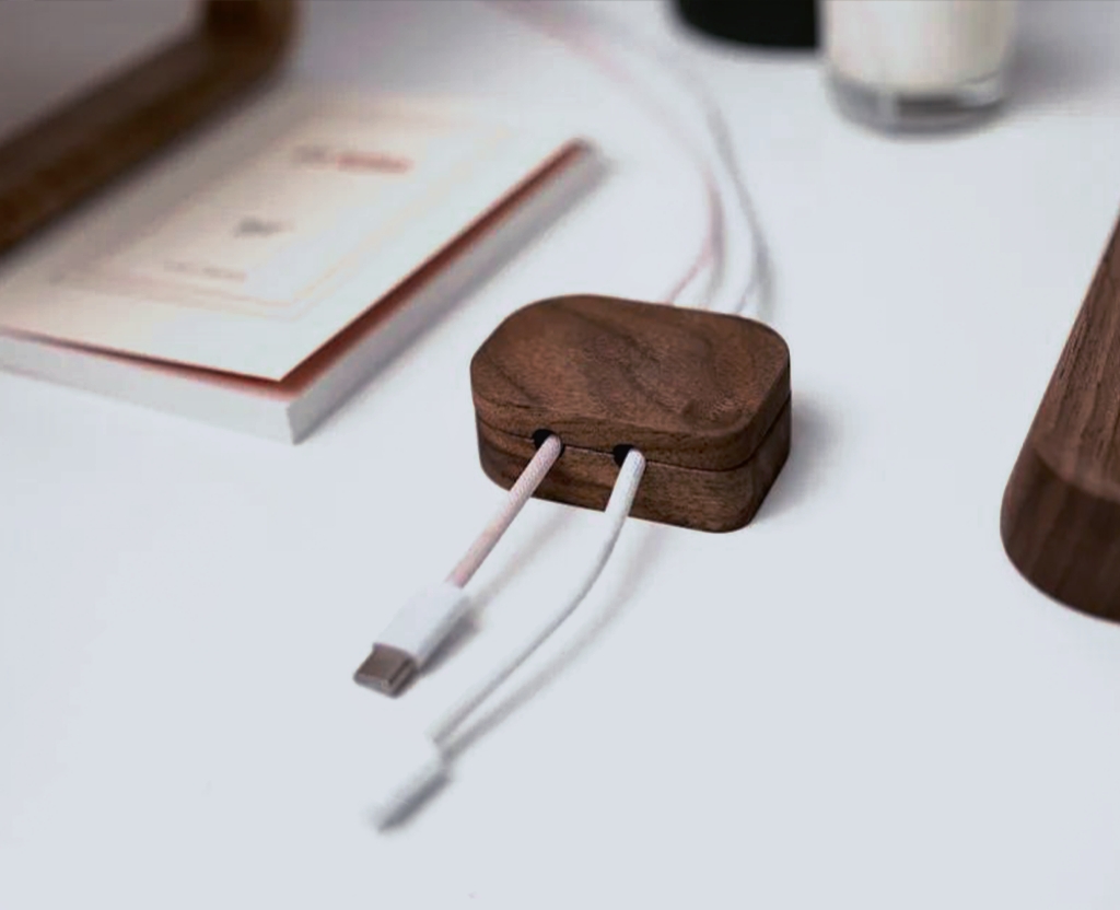 Wooden Cable Organizer with Magnetic Holder – Desk Wire Management