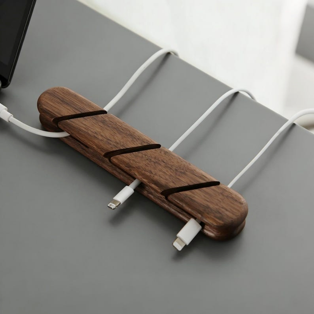 Wooden Cable Organizer – Walnut/Cherry Desk Cord Holder