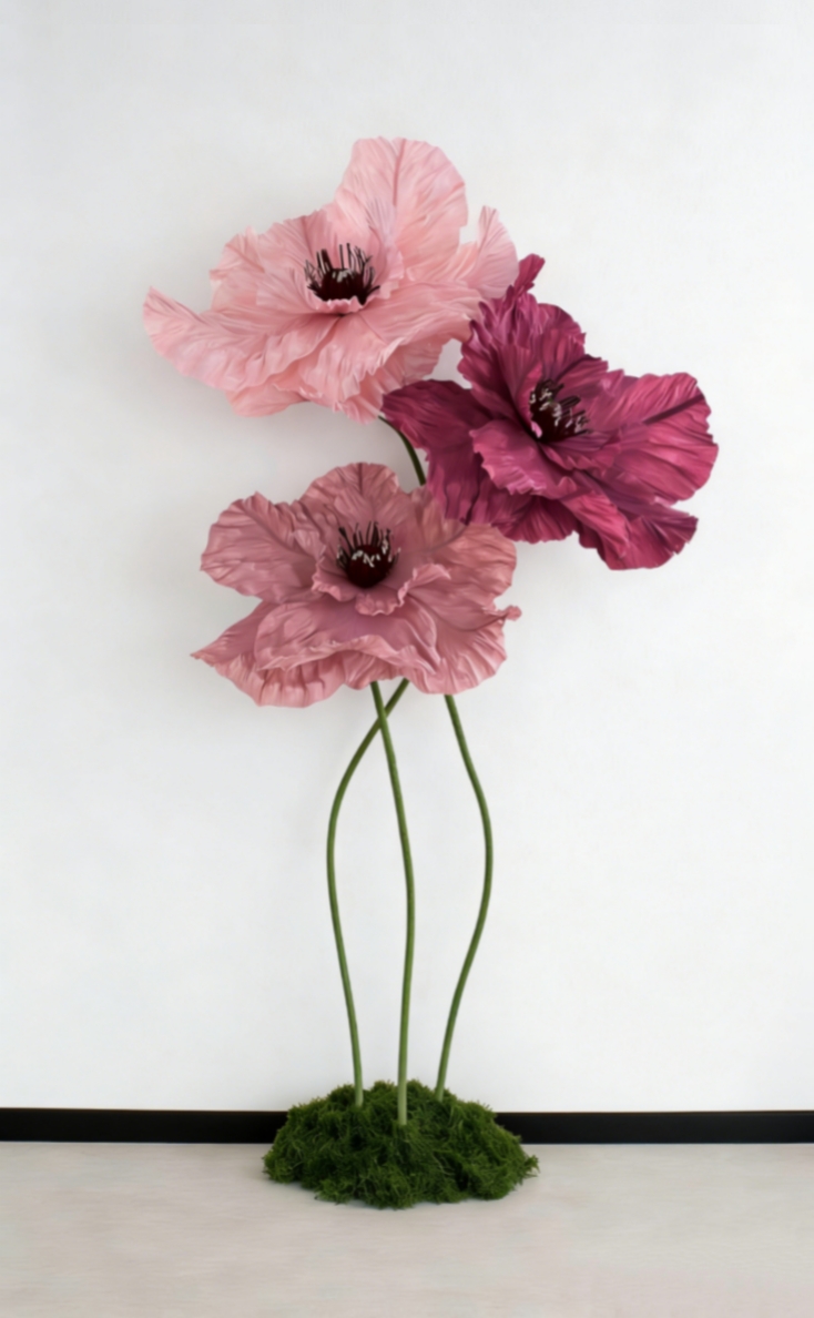 Fleur géante en papier crépon coquelicot décoration événement