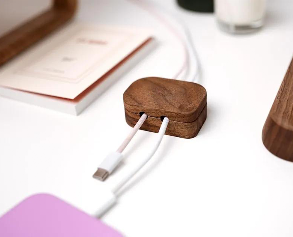 Wooden Cable Organizer with Magnetic Holder – Desk Wire Management