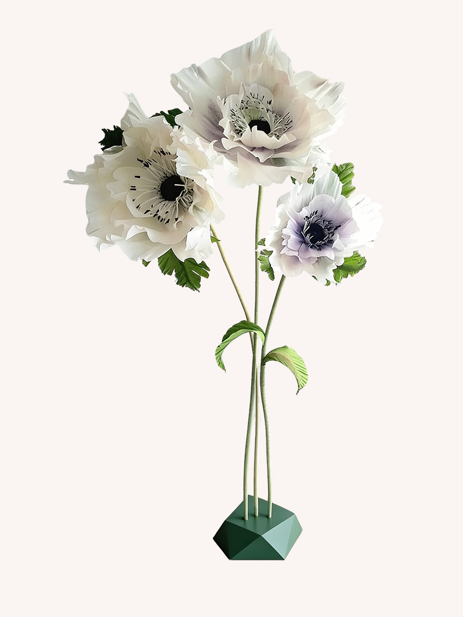 Fleur géante en papier crépon anémone sur pied décoration scène