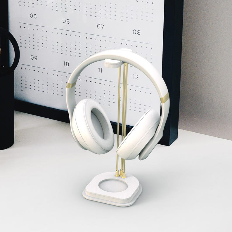 White Headphone Stand, Holder and Tech Gift Organizer
